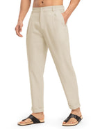 Rdruko Mens Lightweight Casual Pants Slim Fit Cotton Linen Pants Elastic Waist Summer Beach Pants with Pockets Light Khaki S