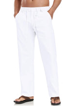 Boisouey Mens Casual Linen Pants Loose Fit Elastic Waist Drawstring Beach Summer Yoga Trousers White M