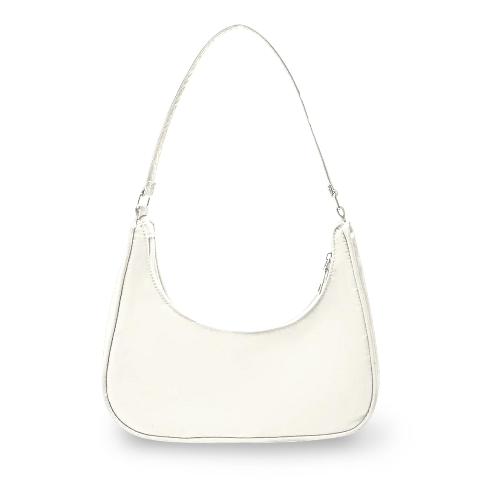 WisePoint Crescent Bag Nylon Dumpling Bag with Zipper Mini Handbag for women Fashionable Luna Bag for Shopping Dating (white)