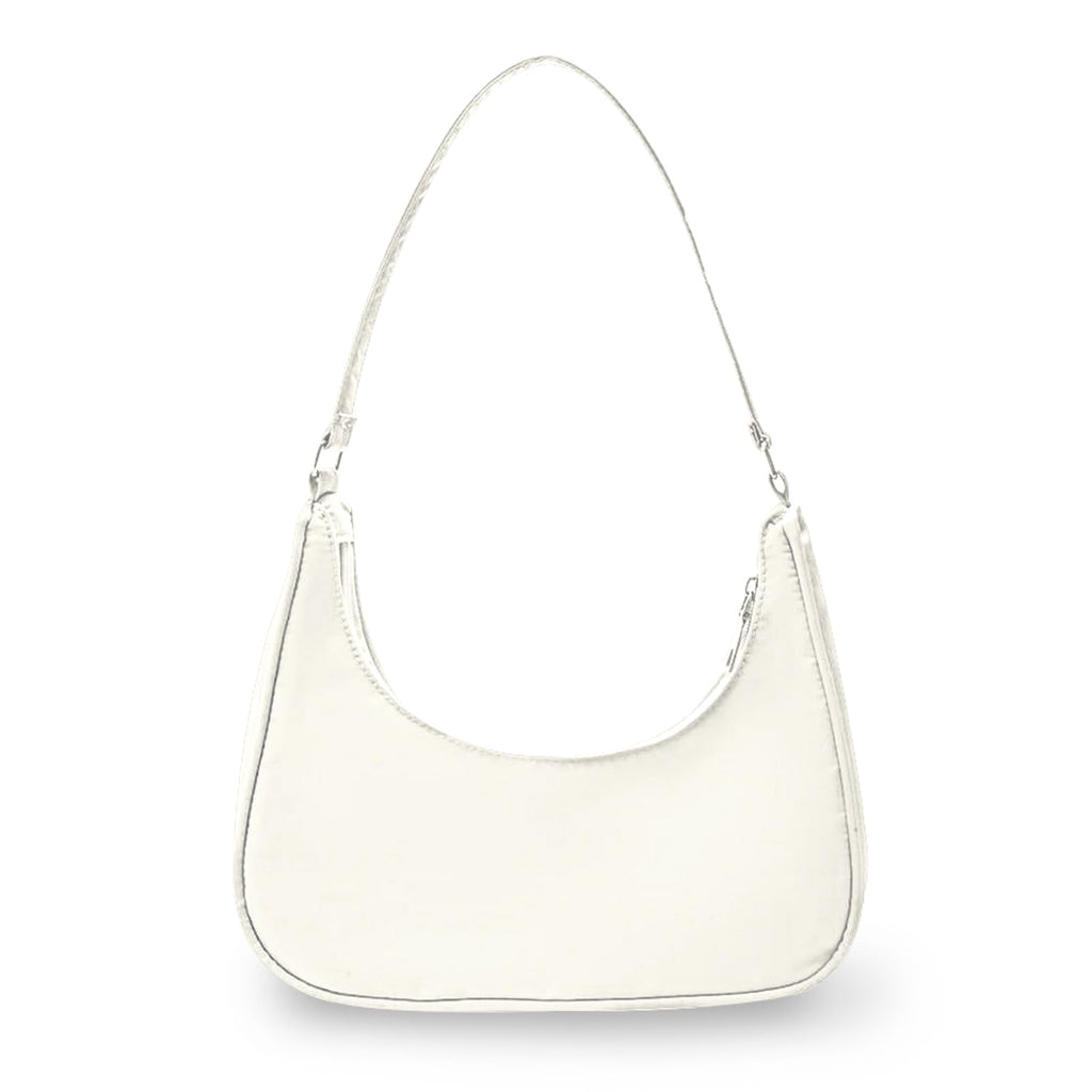 WisePoint Crescent Bag Nylon Dumpling Bag with Zipper Mini Handbag for women Fashionable Luna Bag for Shopping Dating (white)