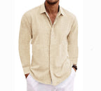 Long Sleeve T-shirt Undershirt Solid Color Long Sleeve Cotton Linen Shirt Men