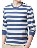 SHUIANGRAN Mens Blue and White Striped T-Shirt Sport Cotton Crew Neck Shirts Classic Fit Casual Fashion Sweatshirt Long Sleeve Pullover G011-8915 Blue US M