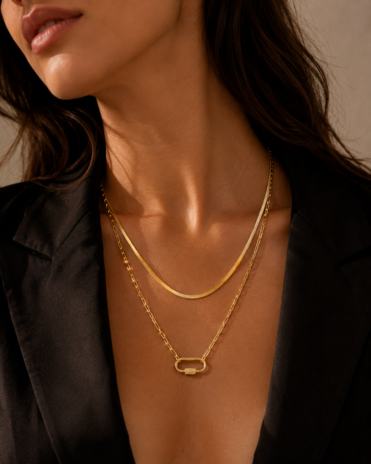 Jewlpire Dainty Gold Necklace for Women 14k Plated Gold Layered Necklaces for Women Trendy Herringbone Chain Paperclip Chain Necklaces for Women Stackable Necklaces for Women