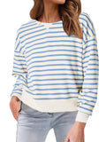 Glamaker Womens Striped Crewneck Sweatshirt Pullover Casual Long Sleeve Air Essentials Cropped Shirts(Blue Stripe M)