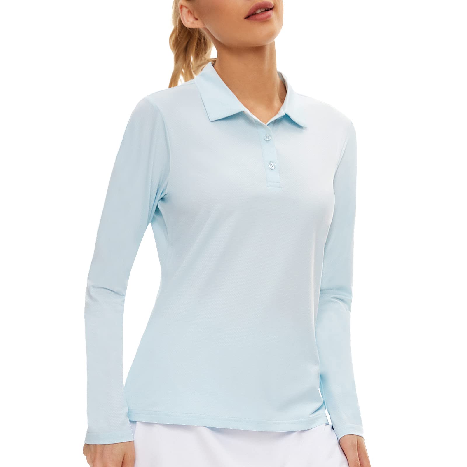 Womens Golf Shirt Long Sleeve Polo Shirt UPF50+ Sun Protection Moisture Wicking Quick Dry Golf Polo Shirt（Light BlueL