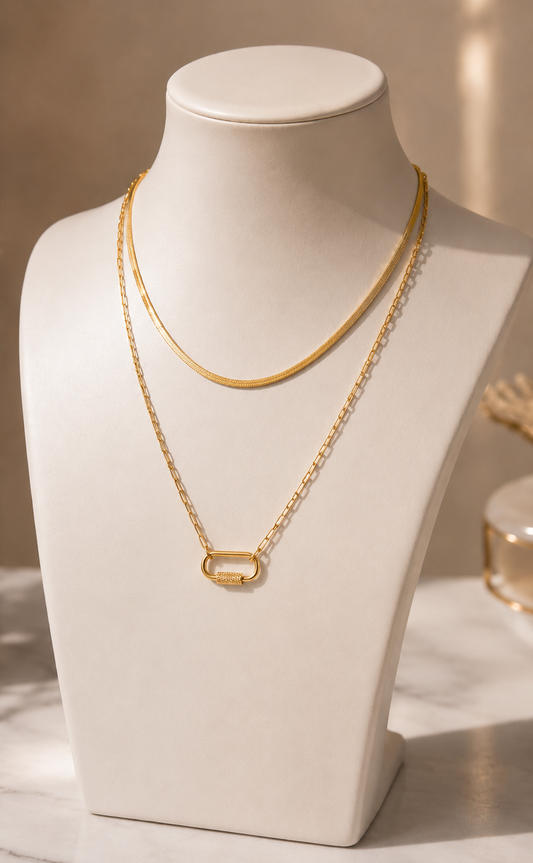 Jewlpire Dainty Gold Necklace for Women 14k Plated Gold Layered Necklaces for Women Trendy Herringbone Chain Paperclip Chain Necklaces for Women Stackable Necklaces for Women