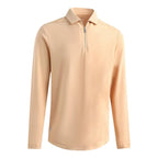 VANCAMEL Quarter Zip Golf Polo Shirts for Men Long Sleeve Collared Shirts Lightweight Moisture Wicking Performance Polo Shirts Khaki
