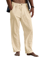 Gafeng Mens Linen Pants Yoga Beach Loose Fit Casual Summer Elastic Waist Drawstring Baggy Trousers with Pockets