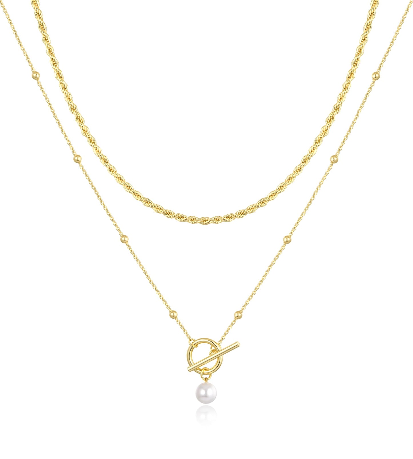 Jewlpire 14k Plated Gold Layered Necklaces for Women Gold Necklace Set Cuban Link Snake Chain Paperclip Layered Chains Twisted Rope and Twisted Chain Trendy Layering Necklace