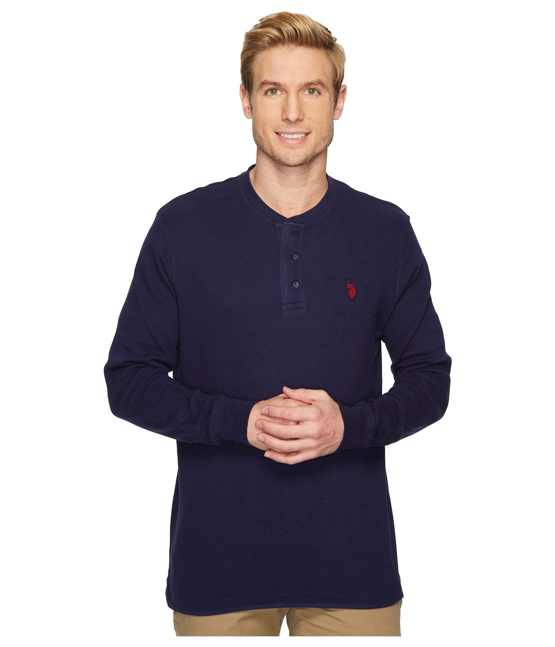 U.S. Polo Assn. Mens Long Sleeve Thermal Henley Classic Navy Medium