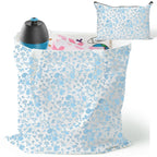 Y1tvei Floral Coquette Aesthetic Canvas Bag - 2Pcs Blue Flower Canvas Cotton Tote Bag Set Reusable Grocery Folding Shopping Makeup Pouch Travel Make Up Organizer Bag Gifts for Women