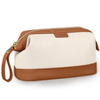 Wedama Makeup Bag Large Capacity Travel Cosmetic Bag PU Leather Makeup Pouch Wide Open Make up Organizer Bag Portable Makeup Case Waterproof Toiletry Bag with Handle for Women Girls Beige