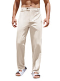 PASLTER Mens Cotton Linen Loose Pant Casual Lightweight Flat-Front Trouser Yoga Beach Pants for Men Beige