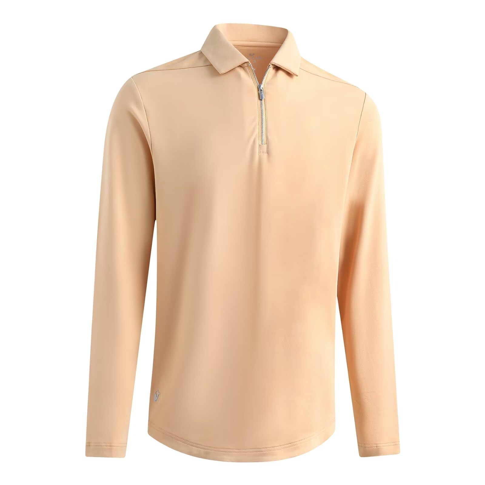 VANCAMEL Quarter Zip Golf Polo Shirts for Men Long Sleeve Collared Shirts Lightweight Moisture Wicking Performance Polo Shirts Khaki