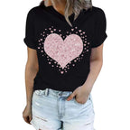Womens Love Heart Leopard Print T-Shirts Casual Valentines Day Gift Graphic Tees Tops