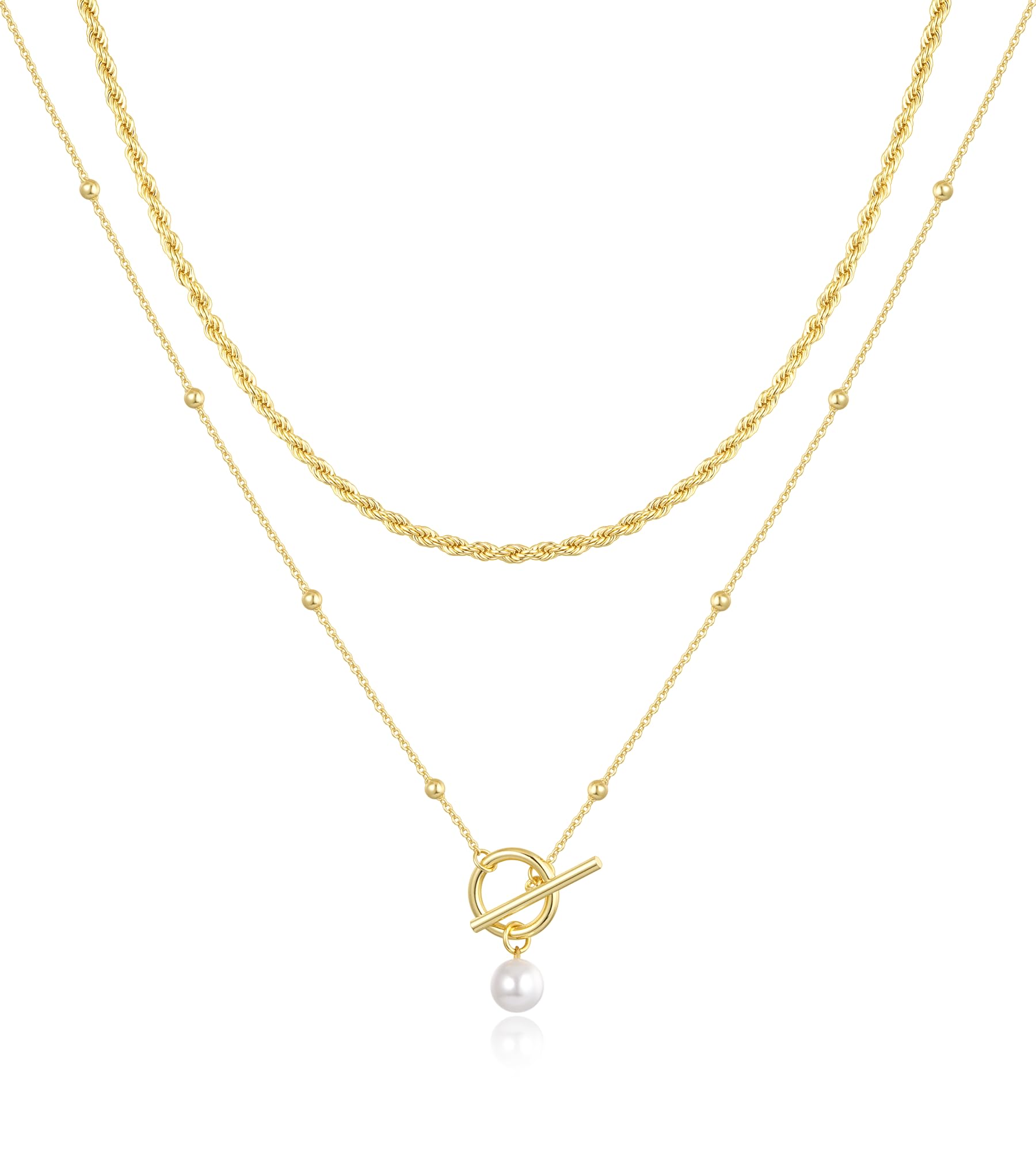 Jewlpire 14k Plated Gold Layered Necklaces for Women Gold Necklace Set Cuban Link Snake Chain Paperclip Layered Chains Twisted Rope and Twisted Chain Trendy Layering Necklace